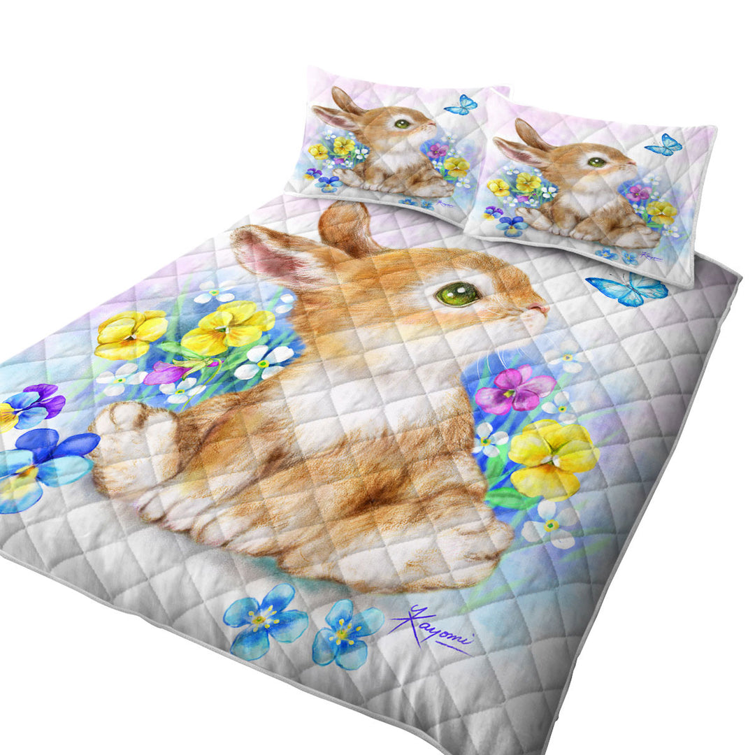 King Size Quilt Sets with Cute Children Art Designs Flowers Bunny and Butterfly