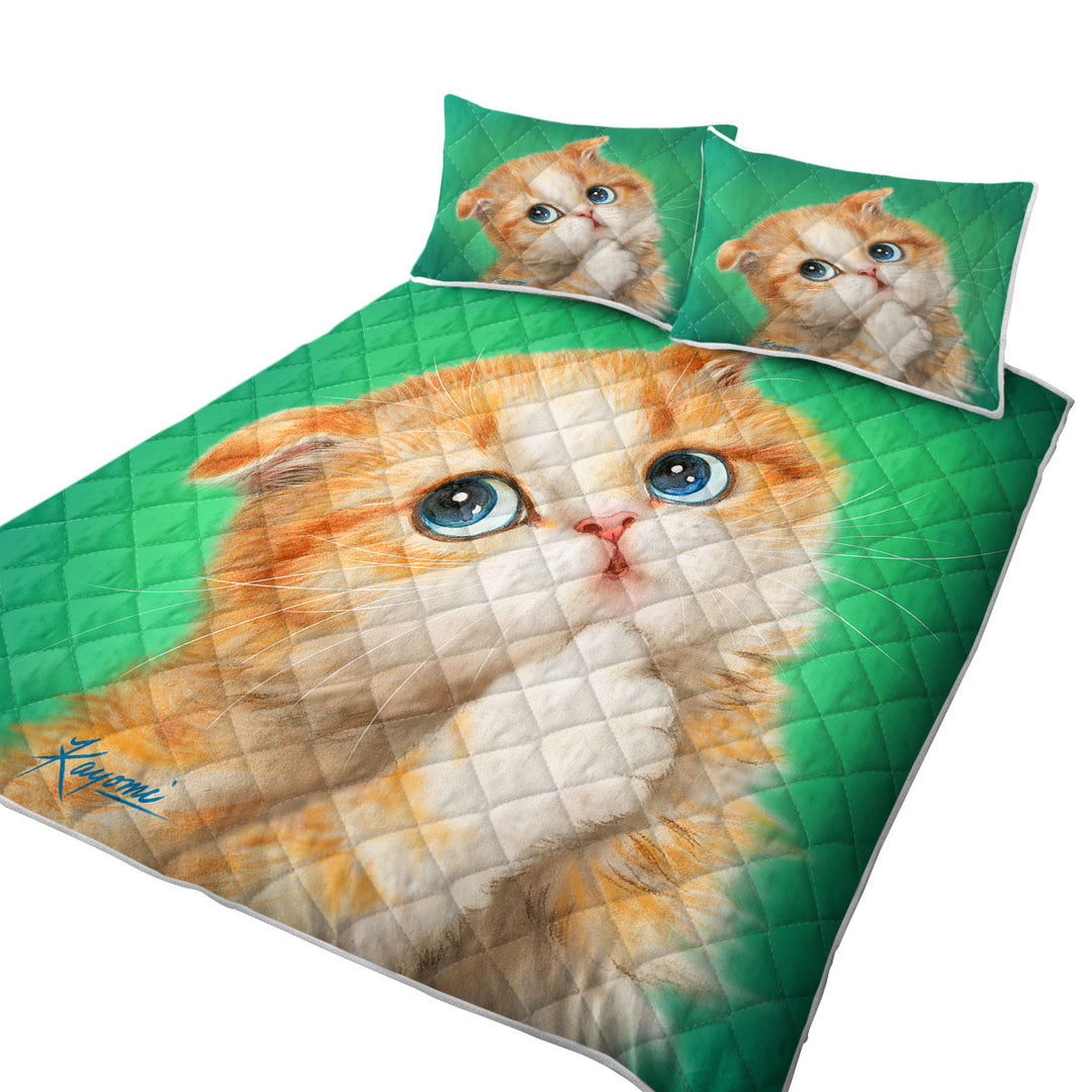 King Size Quilt Sets with Cute Innocent Ginger Kitty Cat