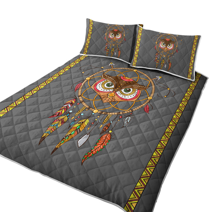 King Size Quilt Sets with Cute Native Owl Dream Catcher for Kids