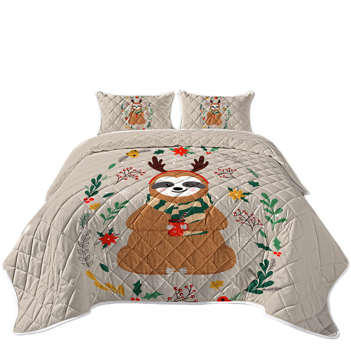 King Size Quilt Sets with Cute and Funny Christmas Sloth