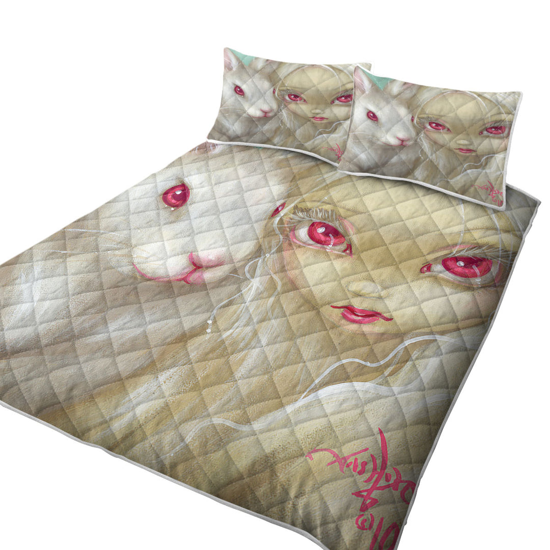 King Size Quilt Sets with Faces of Faery _100 Beautiful Albino Girl and Bunny