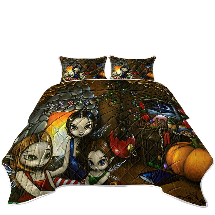 King Size Quilt Sets with Fairy Christmas Fantasy Eve with Fairies