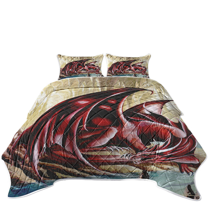 King Size Quilt Sets with Firebrand Red Dragon Drawing
