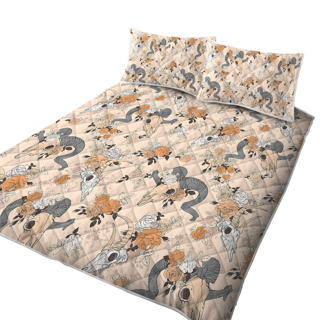 King Size Quilt Sets with Floral Goat Skulls