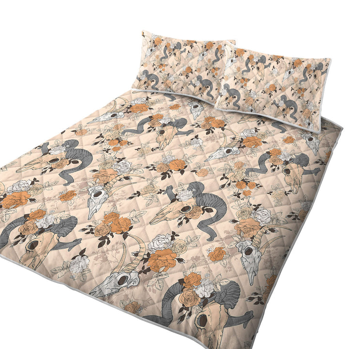 King Size Quilt Sets with Floral Goat Skulls