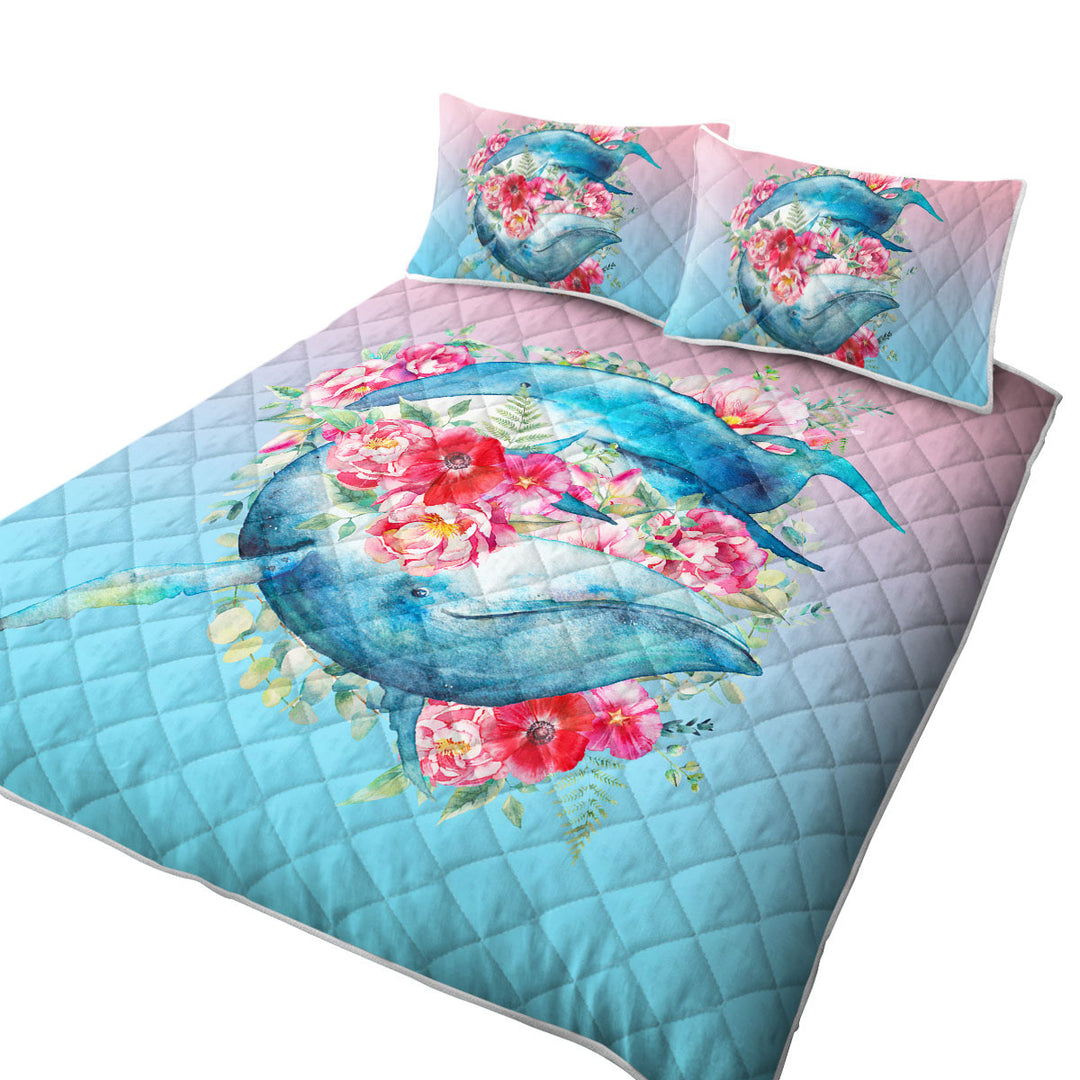 King Size Quilt Sets with Floral Whales