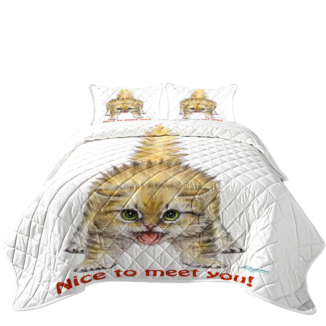King Size Quilt Sets with Funny Cats Aggressive Kitten