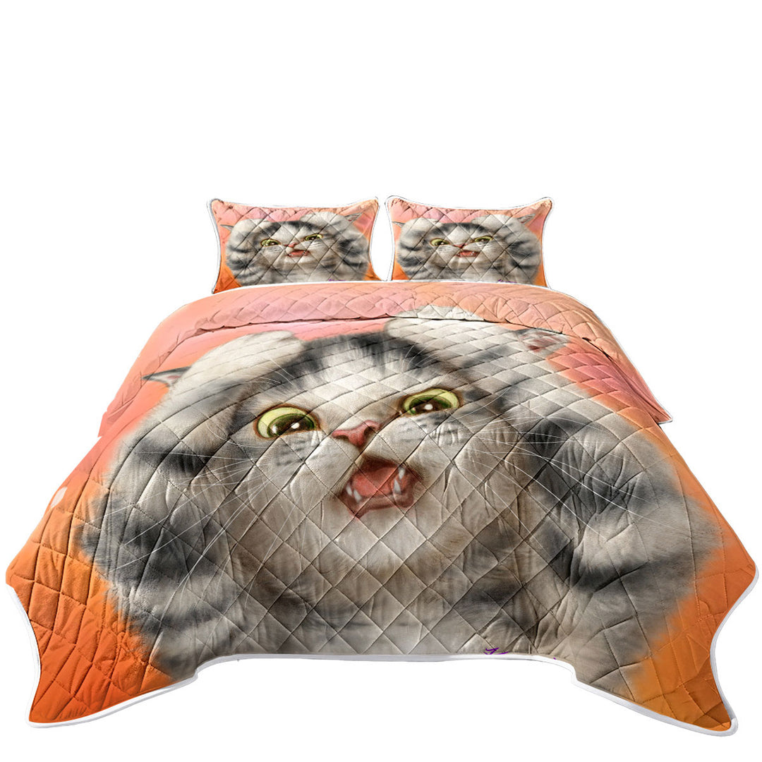 King Size Quilt Sets with Funny Cats Cute Kitten Surprised