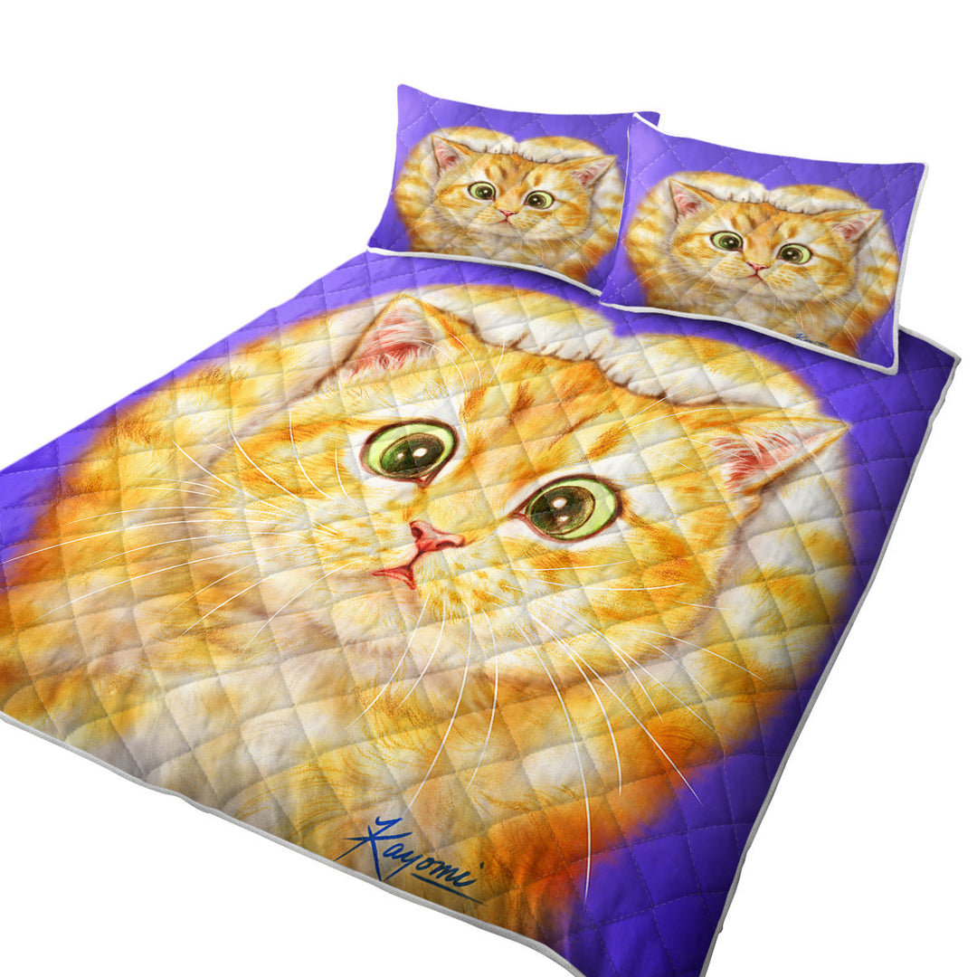 King Size Quilt Sets with Funny Cats Drawings Cute Ginger Kitty