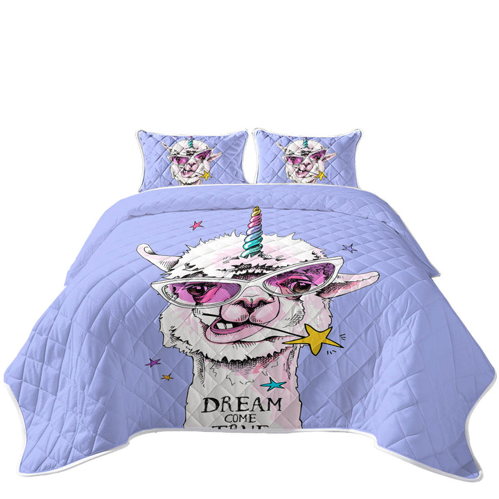 King Size Quilt Sets with Funny and Positive Unicorn Llama