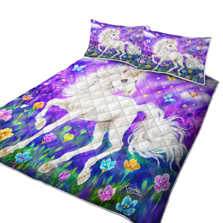 King Size Quilt Sets with Girly Fantasy Designs Butterflies and Unicorn