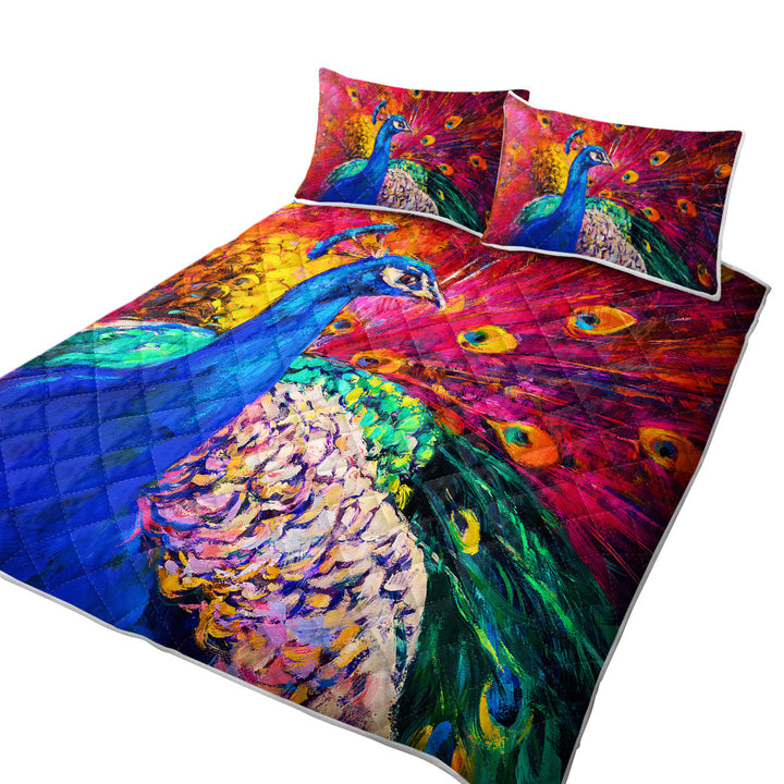 King Size Quilt Sets with Gorgeous Art Painting Peacock