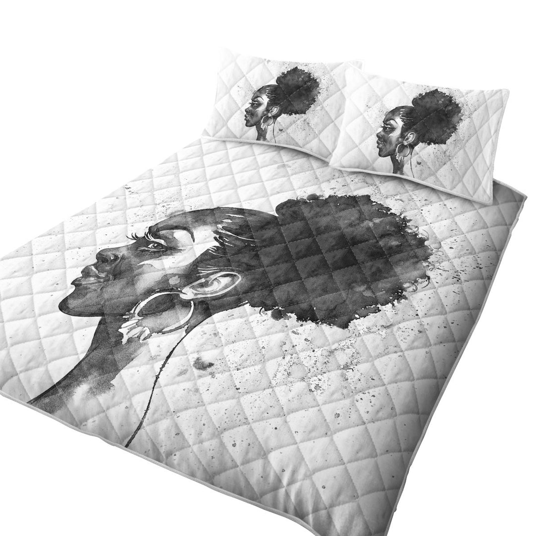 King Size Quilt Sets with Gorgeous Black Girl Art Drawing