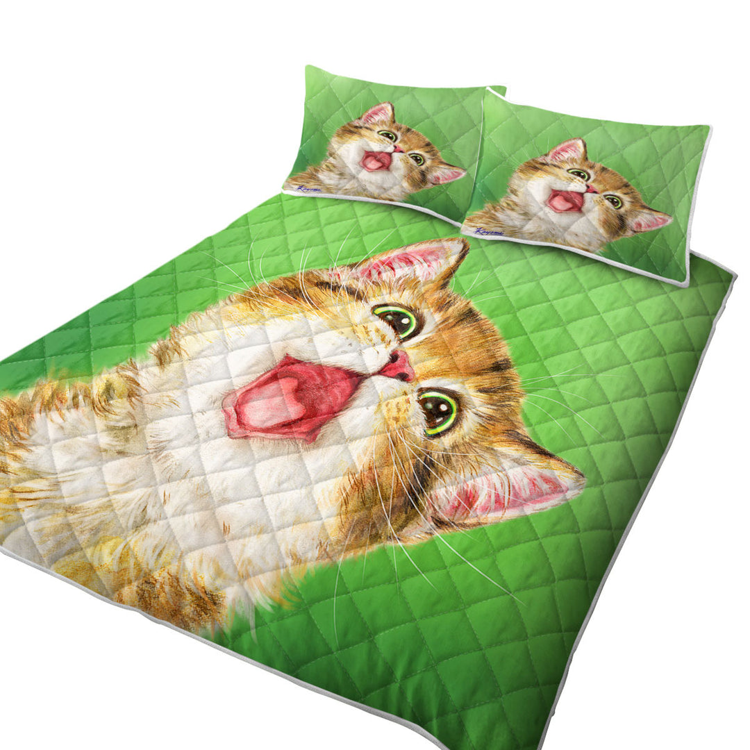 King Size Quilt Sets with Happy Cute Kitty Cat for Kids