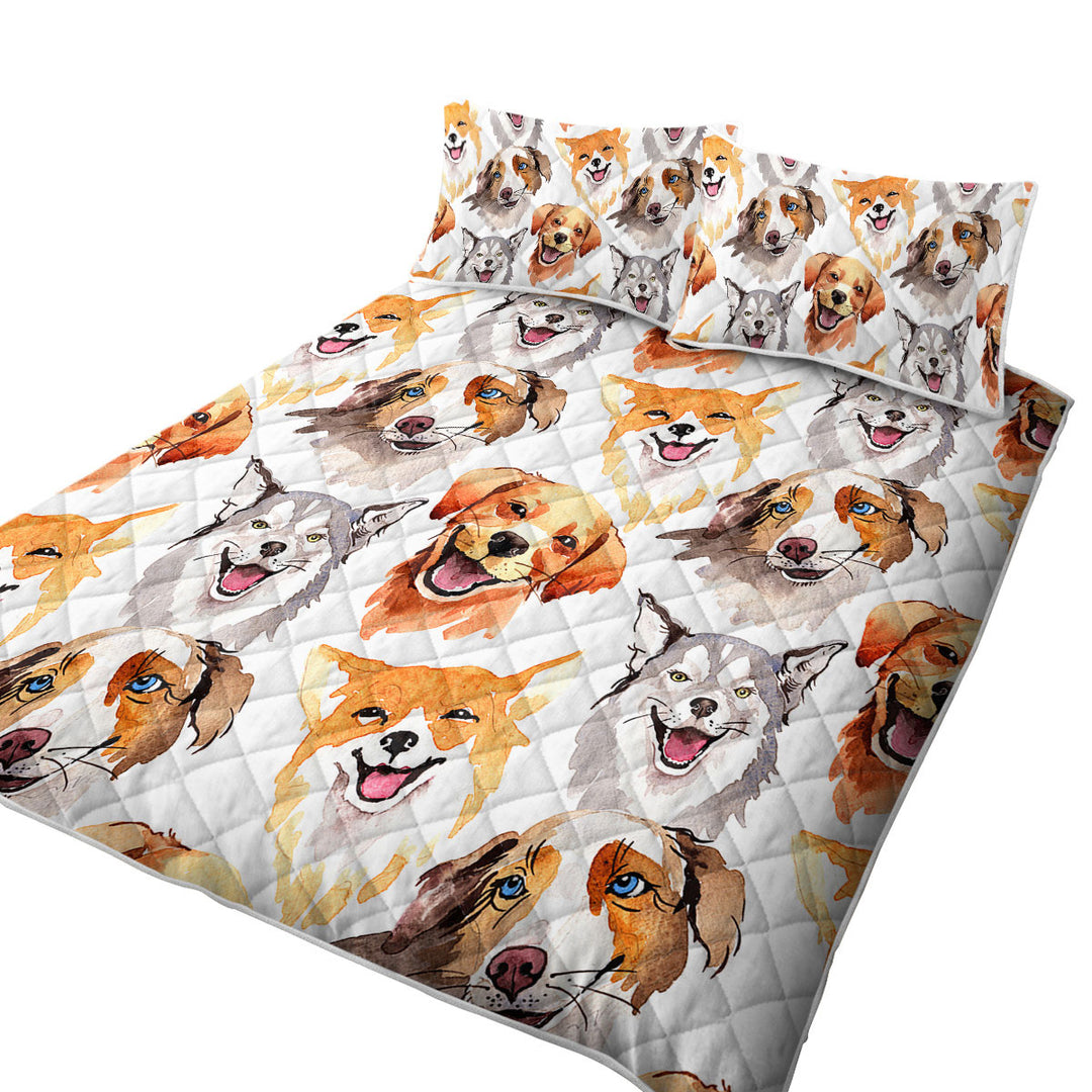 King Size Quilt Sets with Happy Dogs