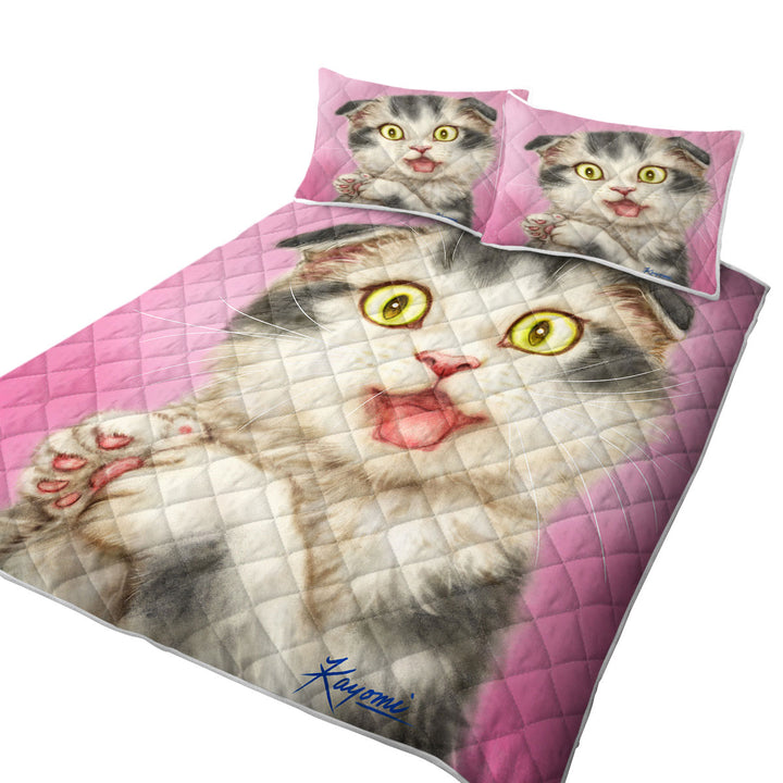 King Size Quilt Sets with Kittens Cute Drawings Grey Scottish Fold Cat