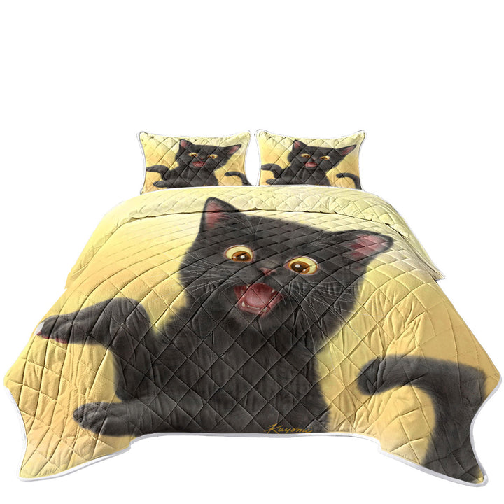 King Size Quilt Sets with Kittens for Children Happy Little Black Cat