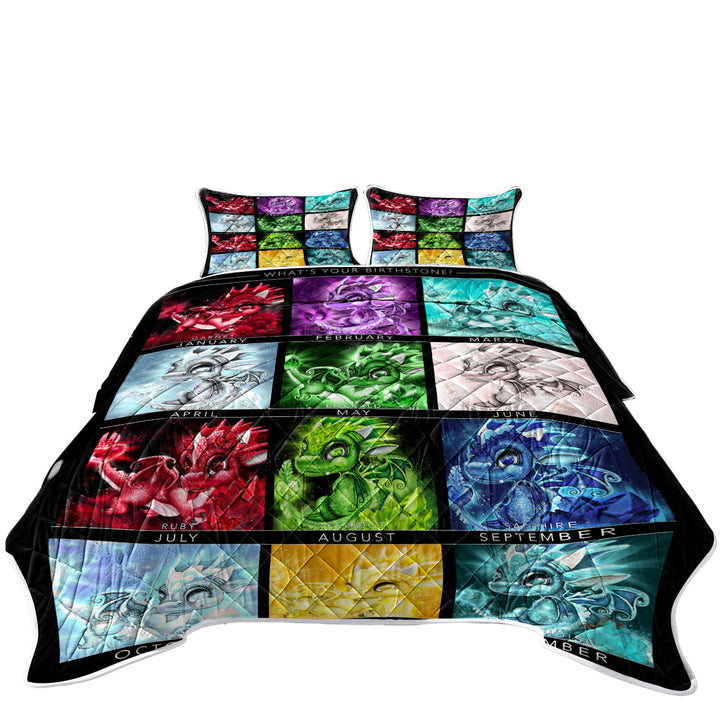 King Size Quilt Sets with Multi Colored The Birthstones Lil Dragons