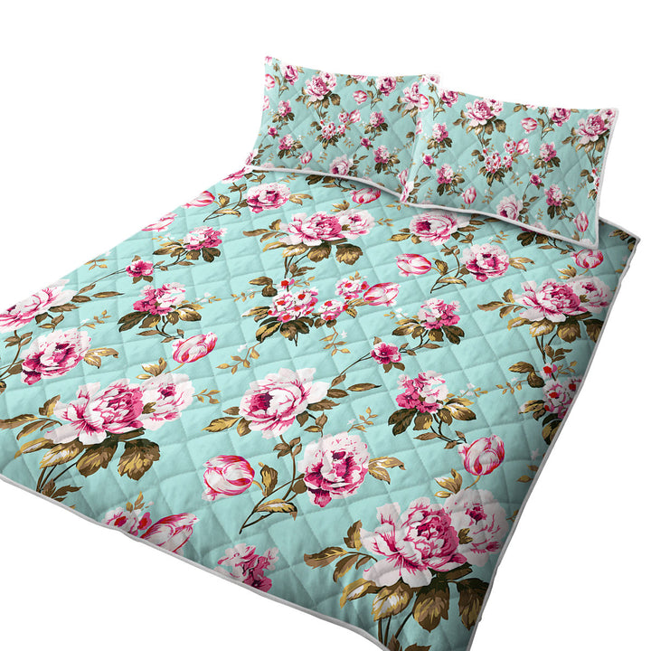 King Size Quilt Sets with Old Style Pink Roses