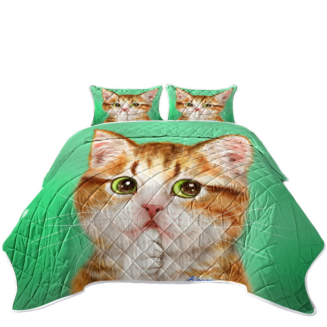 King Size Quilt Sets with Painted Cats Perfect Green Eyes Kitten