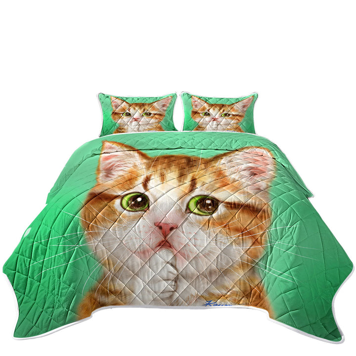 King Size Quilt Sets with Painted Cats Perfect Green Eyes Kitten