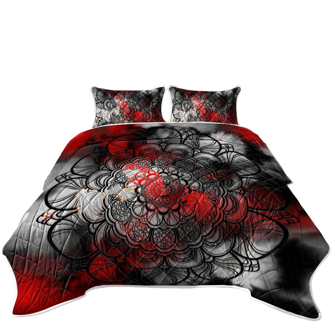 King Size Quilt Sets with Red and Black Mandala