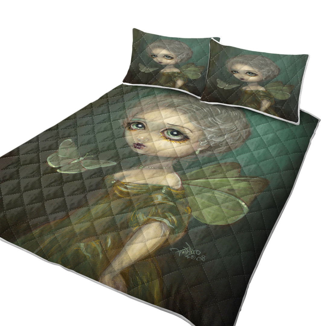 King Size Quilt Sets with Sad Fairy Art Butterflies in Gloom