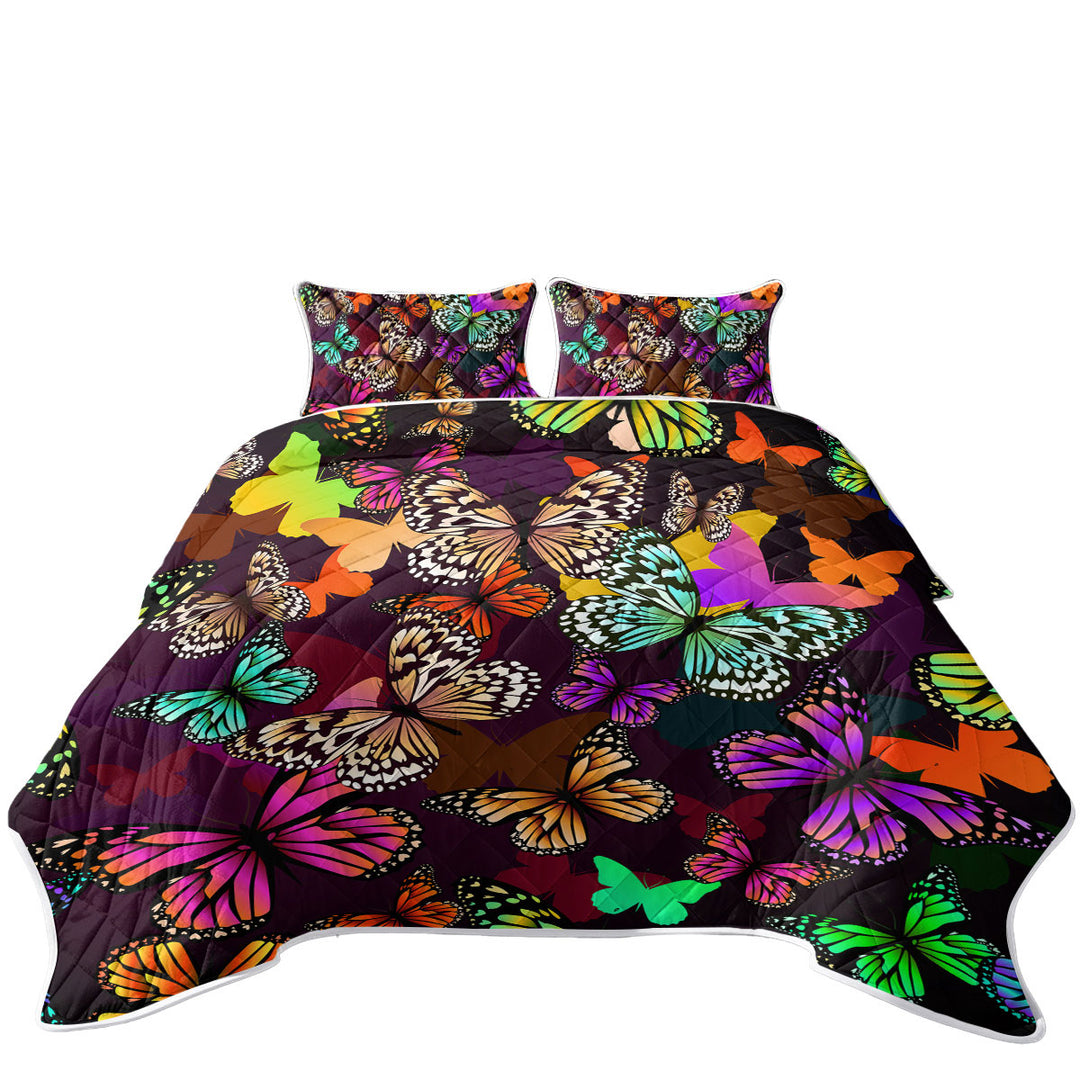 King Size Quilt Sets with Vivid Colored Butterflies