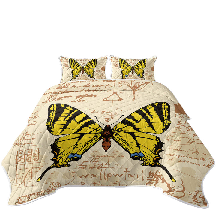 King Size Quilt Sets with Yellow Swallowtail Butterfly