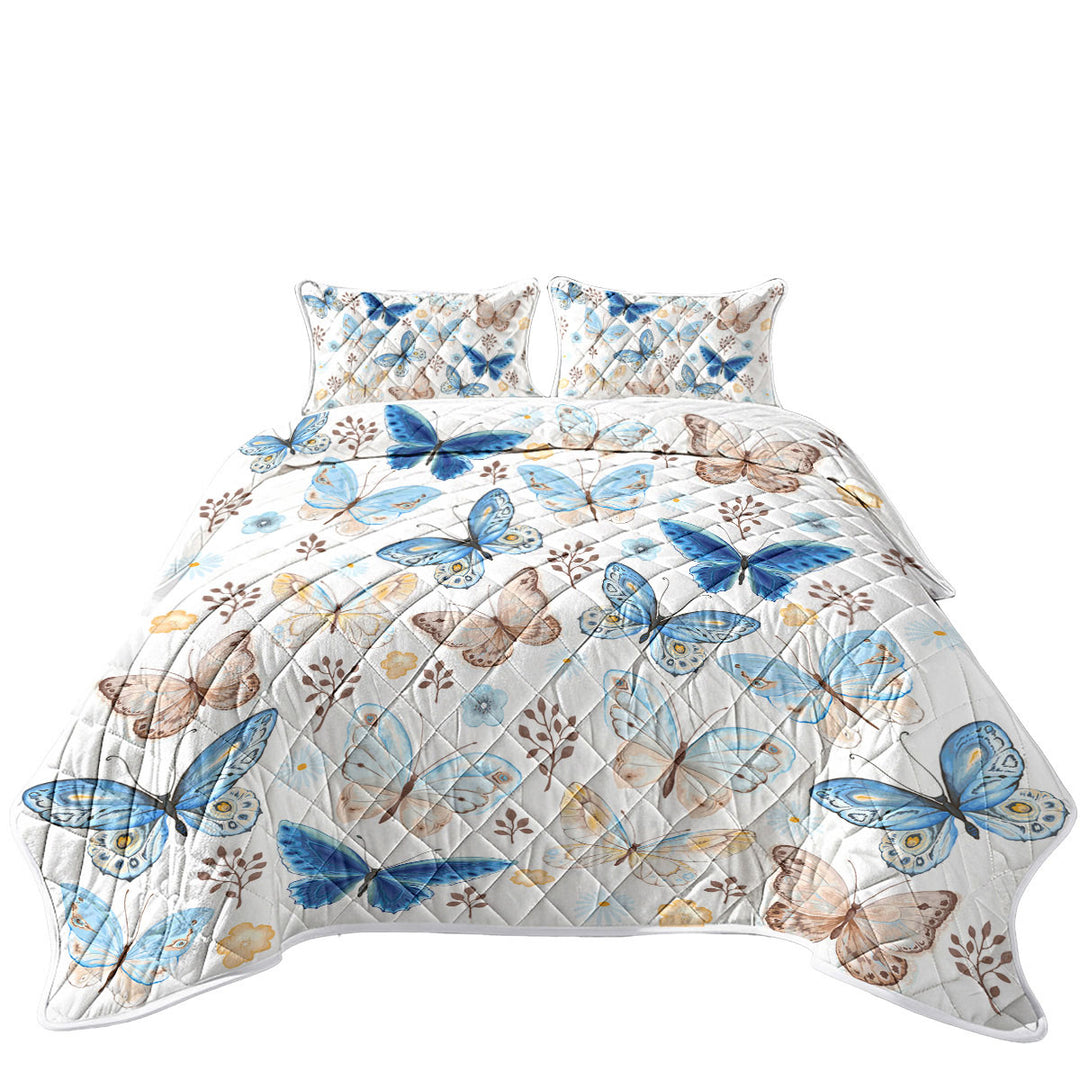 King Size Quilt with Blue Hues Butterflies