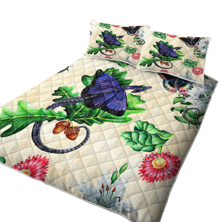 King Size Quilt with Butterflies Dragons and Flowers