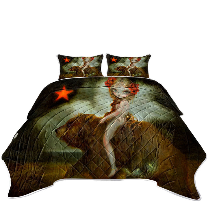 King Size Quilt with California Godiva Lady Riding a Bear