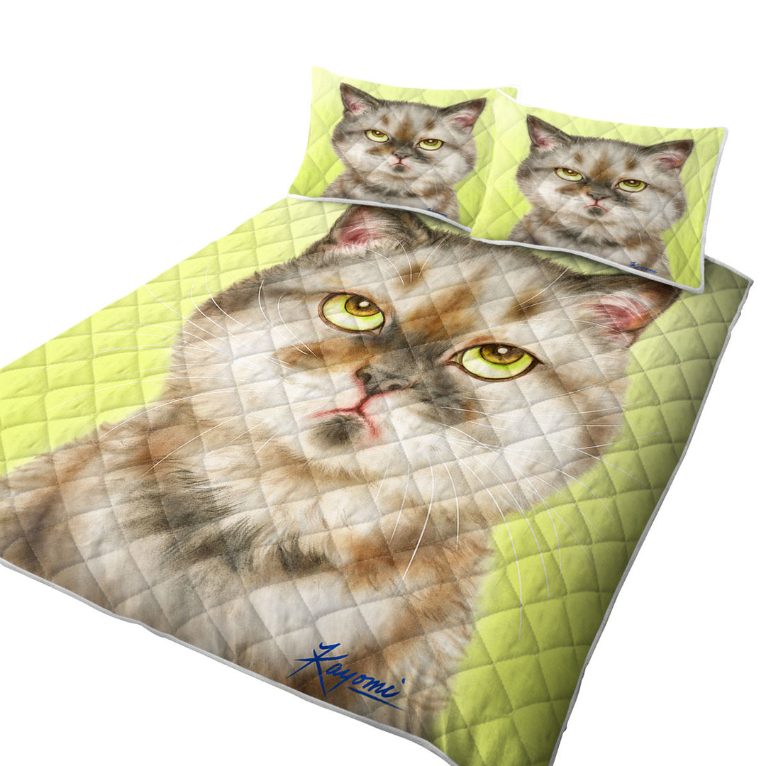 King Size Quilt with Cats Funny Faces Unsatisfied Brown Tabby Kitten