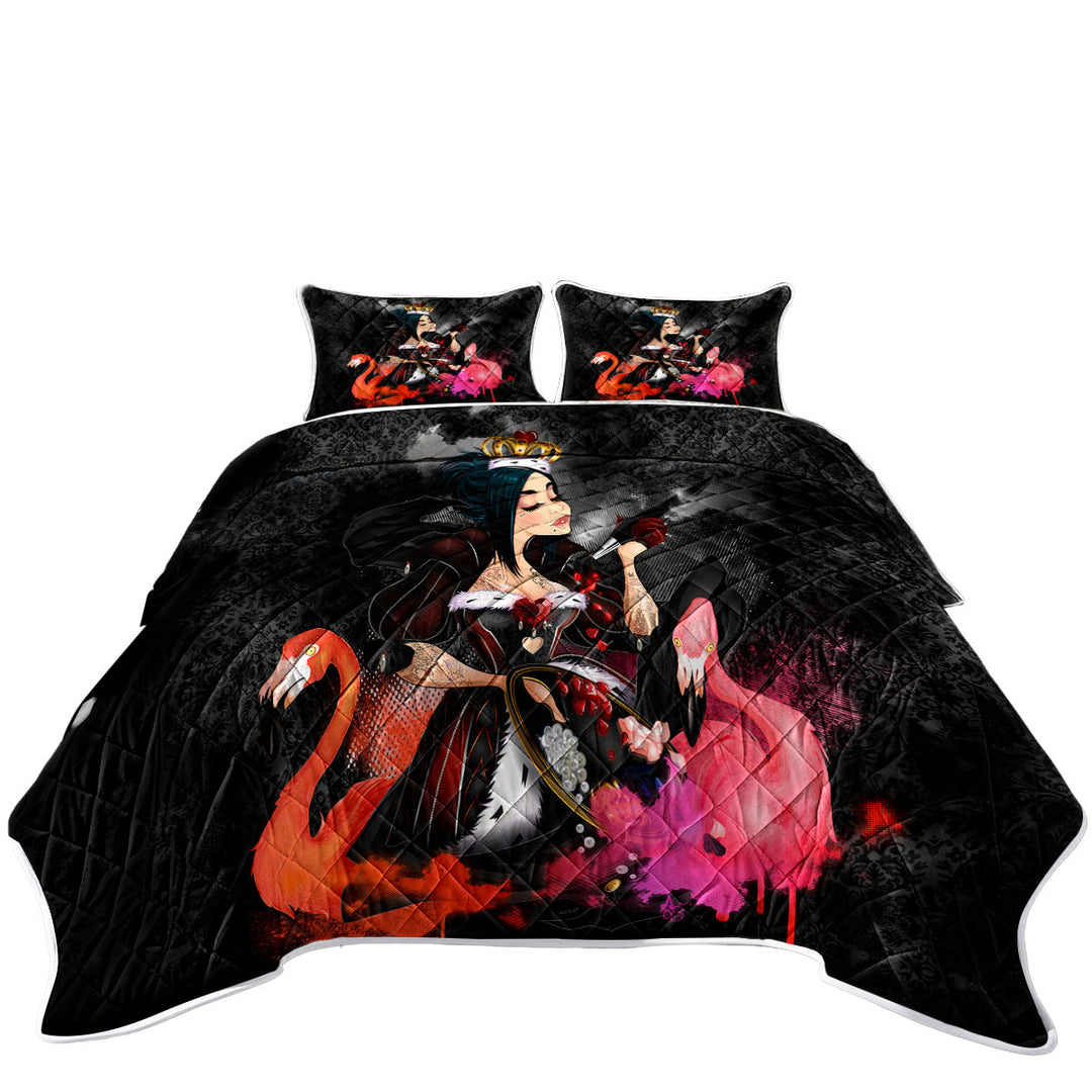 King Size Quilt with Cool Queen of Arts and Flamingos