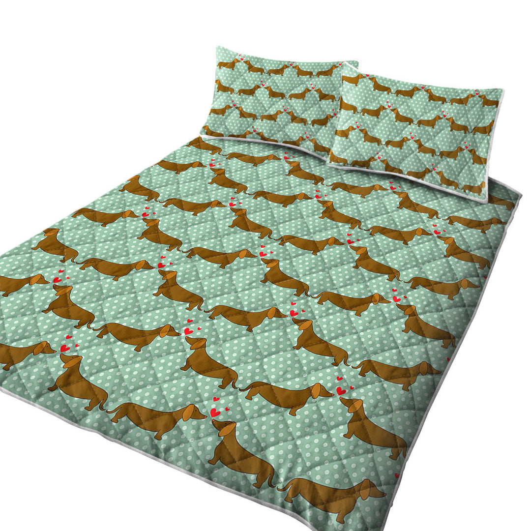 King Size Quilt with Cute Dachshund Dogs in Love