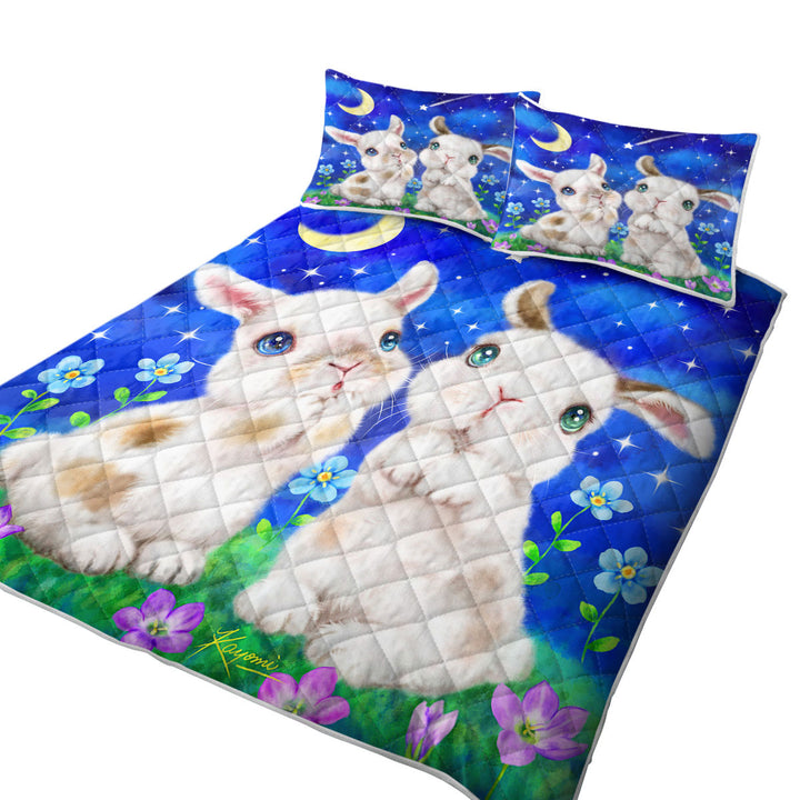King Size Quilt with Cute Kids Art Designs Starry Night Bunnies