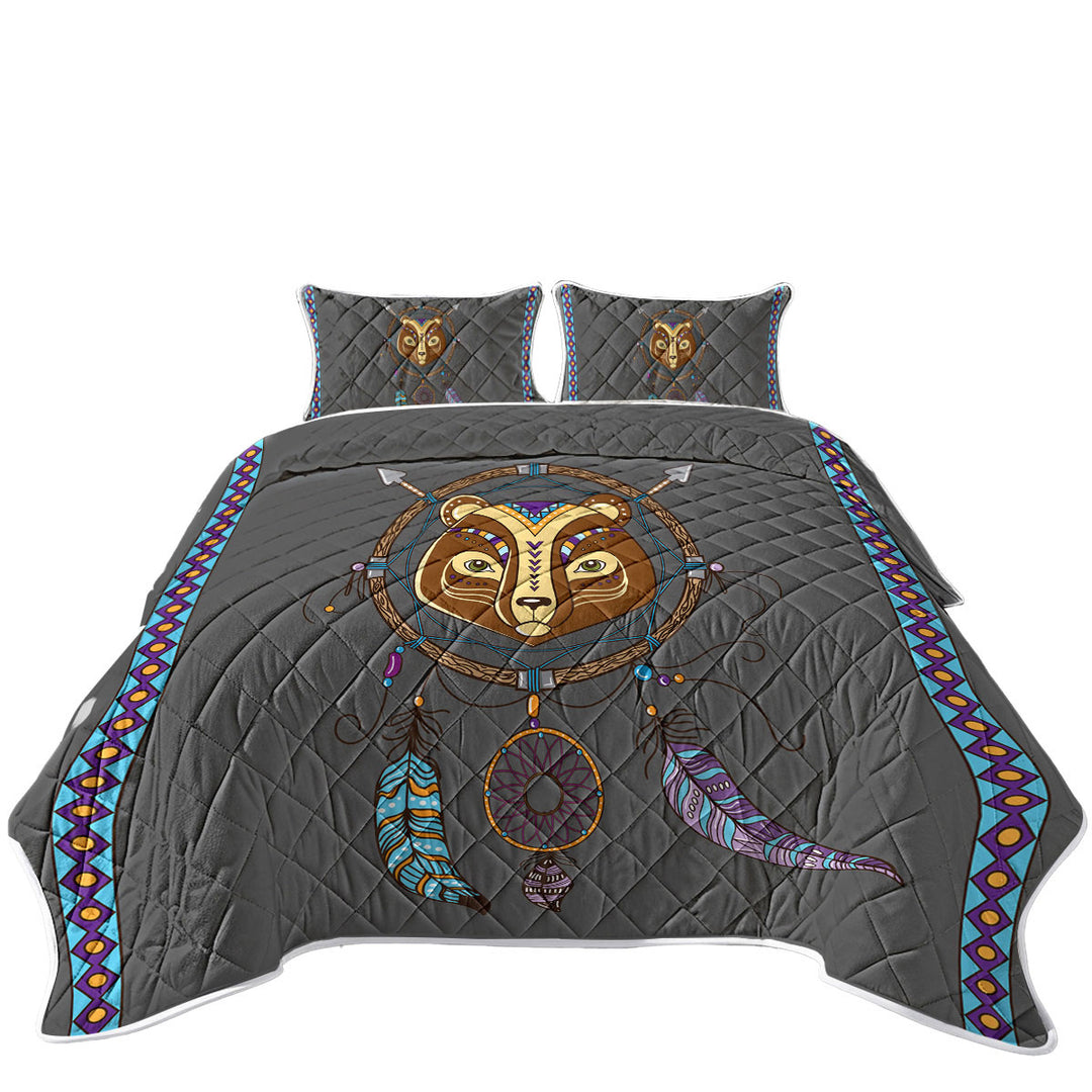 King Size Quilt with Cute Native Bear Dream Catcher for Kids