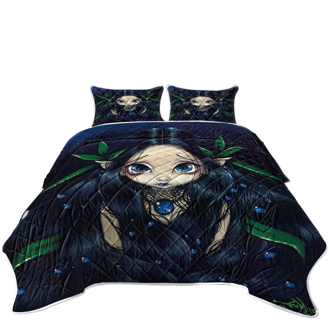 King Size Quilt with Lovely is the Night Dark Raven Hair Elf Fairy