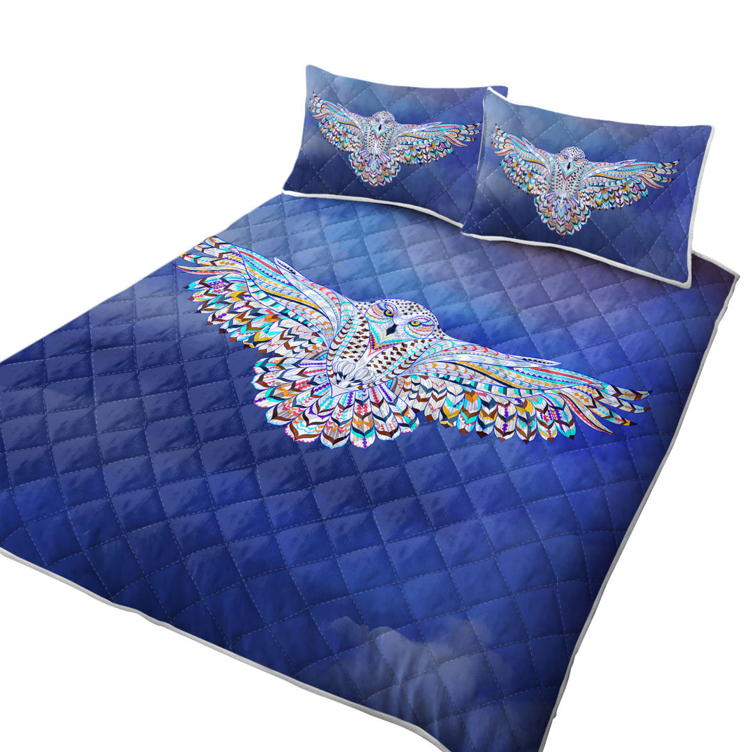 King Size Quilt with Multi Colored Native Flying Owl