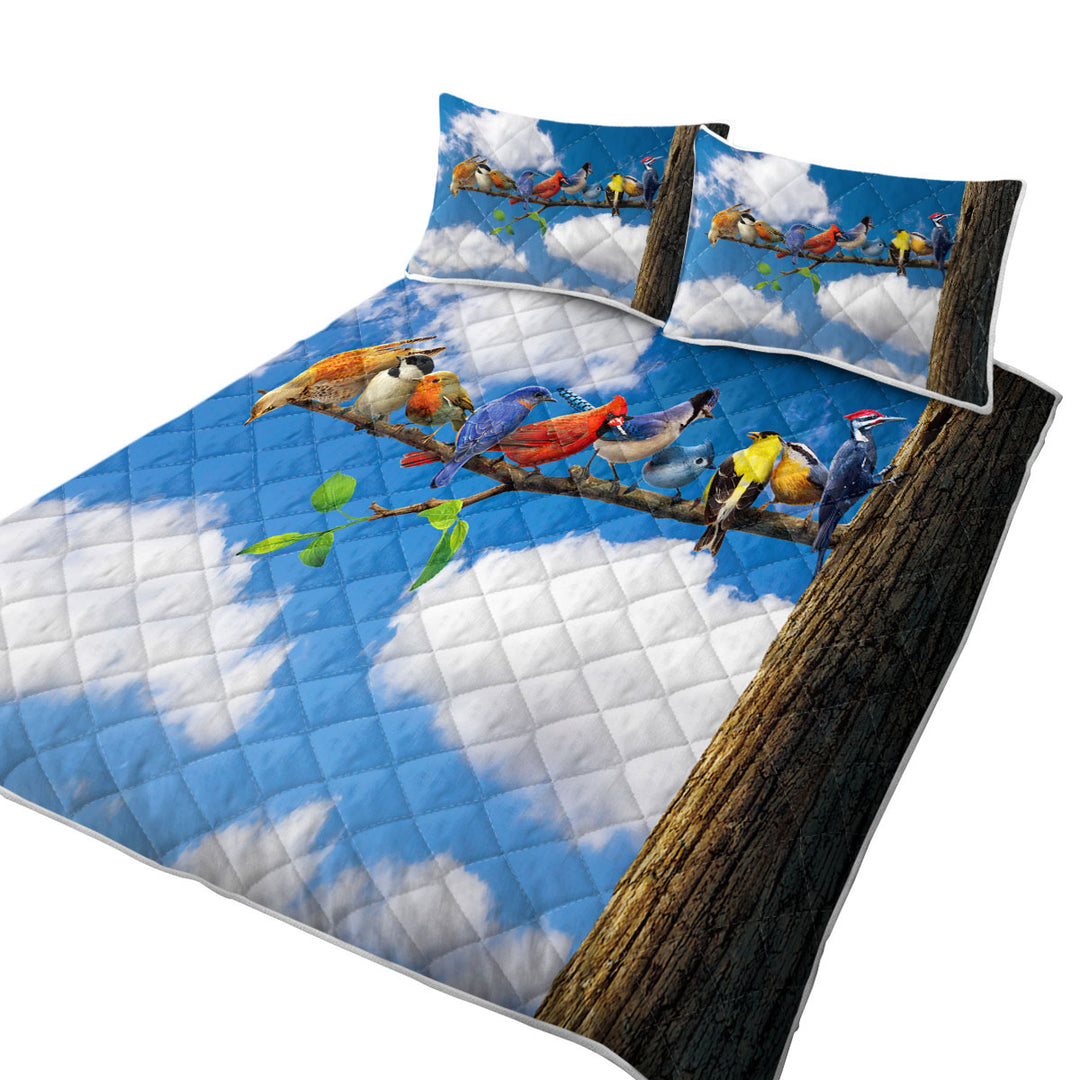 King Size Quilt with Nature Art Multi Colored Birds