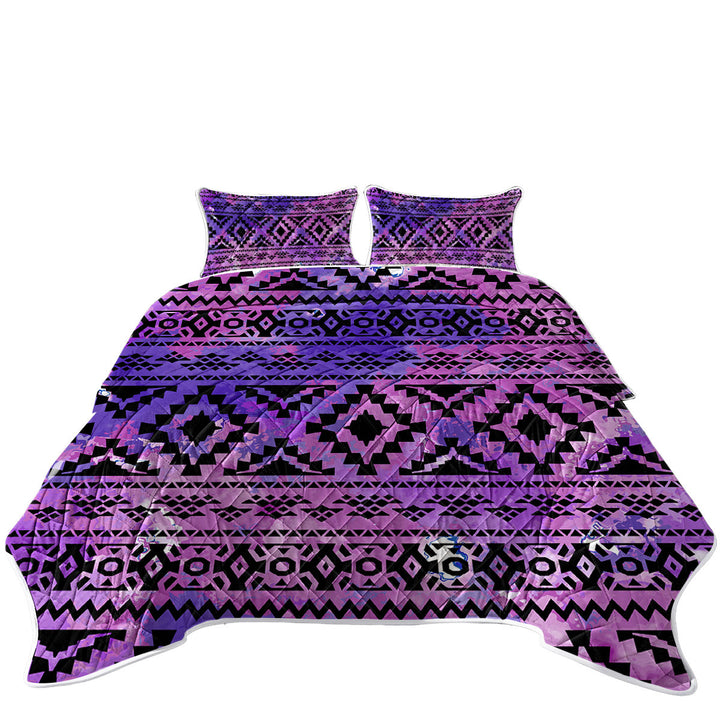 King Size Quilt with Purple Aztec Design