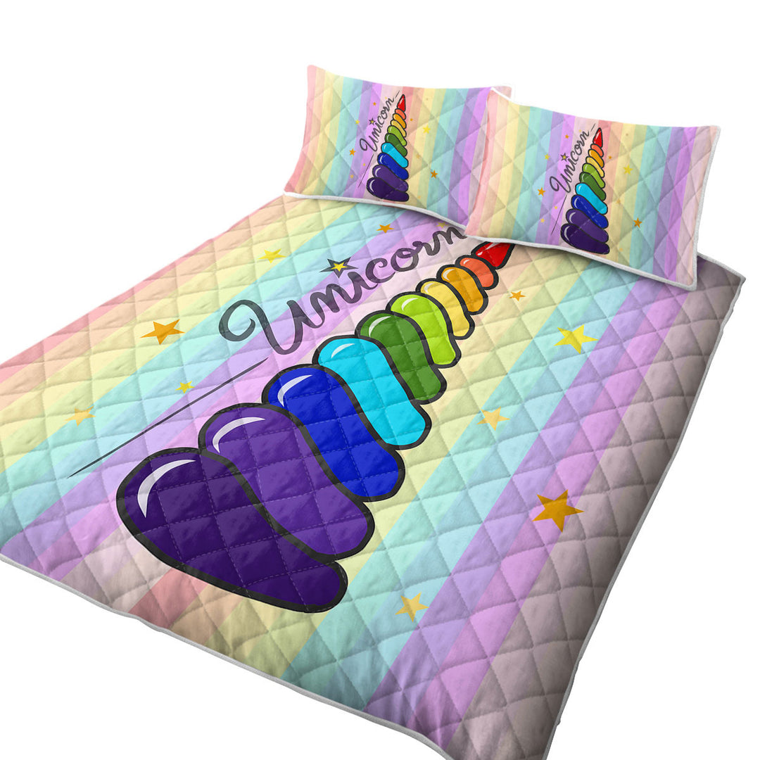 King Size Quilt with Rainbow Unicorn_s Horn