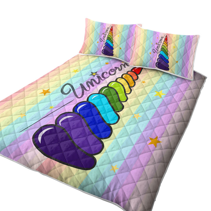 King Size Quilt with Rainbow Unicorn_s Horn