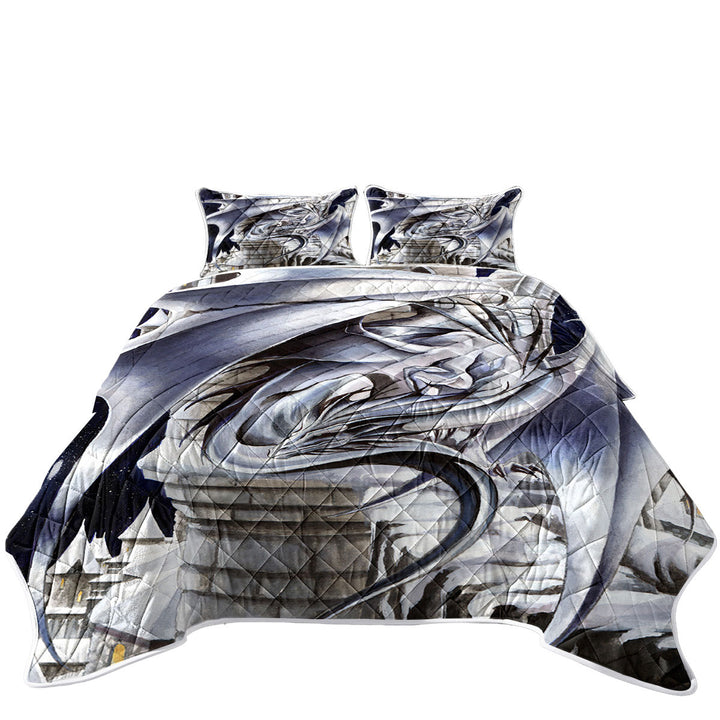 King Size Quilt with Sentinel Grey Dragon Drawing
