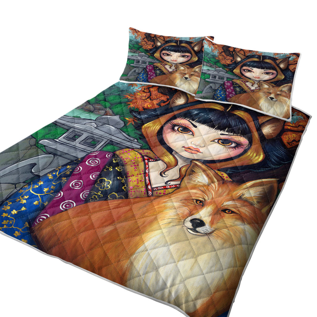 KitSune Japanese Fantasy Art Fox Girl and Fox Quilt shop near me