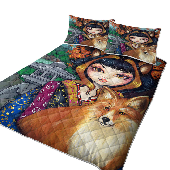 KitSune Japanese Fantasy Art Fox Girl and Fox Quilt shop near me