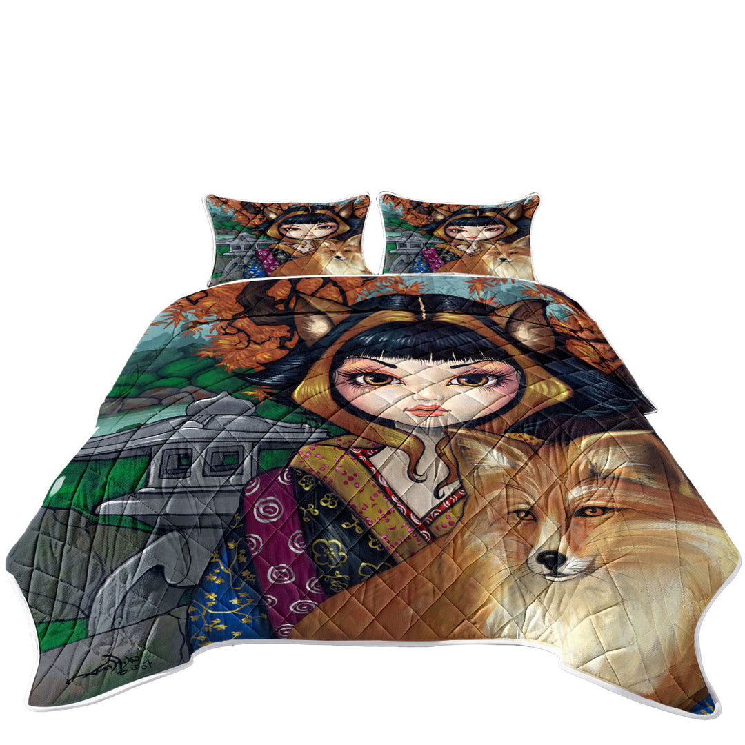 KitSune Japanese Fantasy Art Fox Girl and Fox Quilts