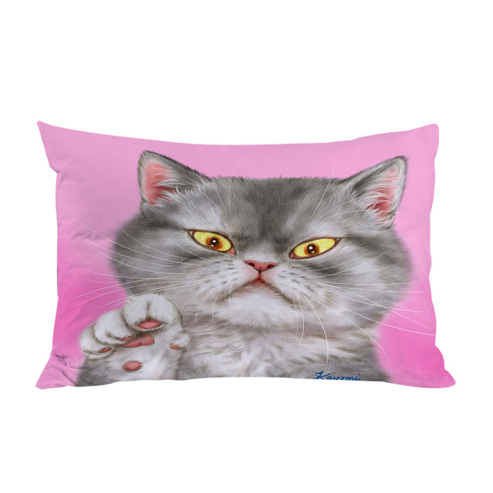 Kittens Art Angry Grey Kitty Cat over Pink Pillow Cases