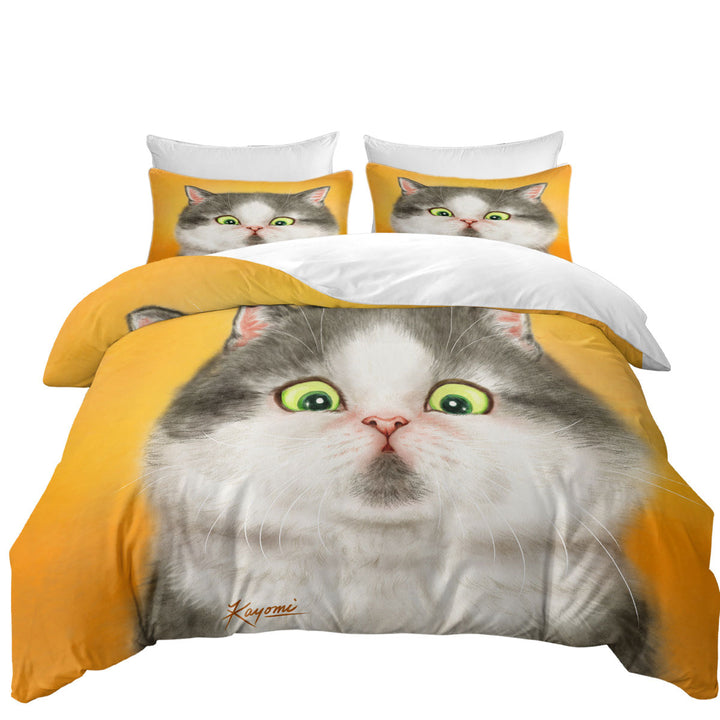Kittens Art Cute Chubby Grey Cat Bed Covers