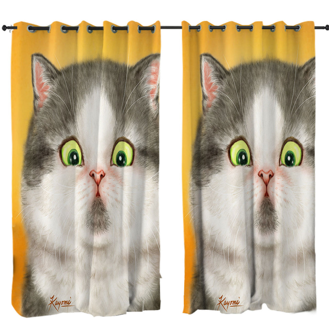 Kittens Art Cute Chubby Grey Cat Curtain